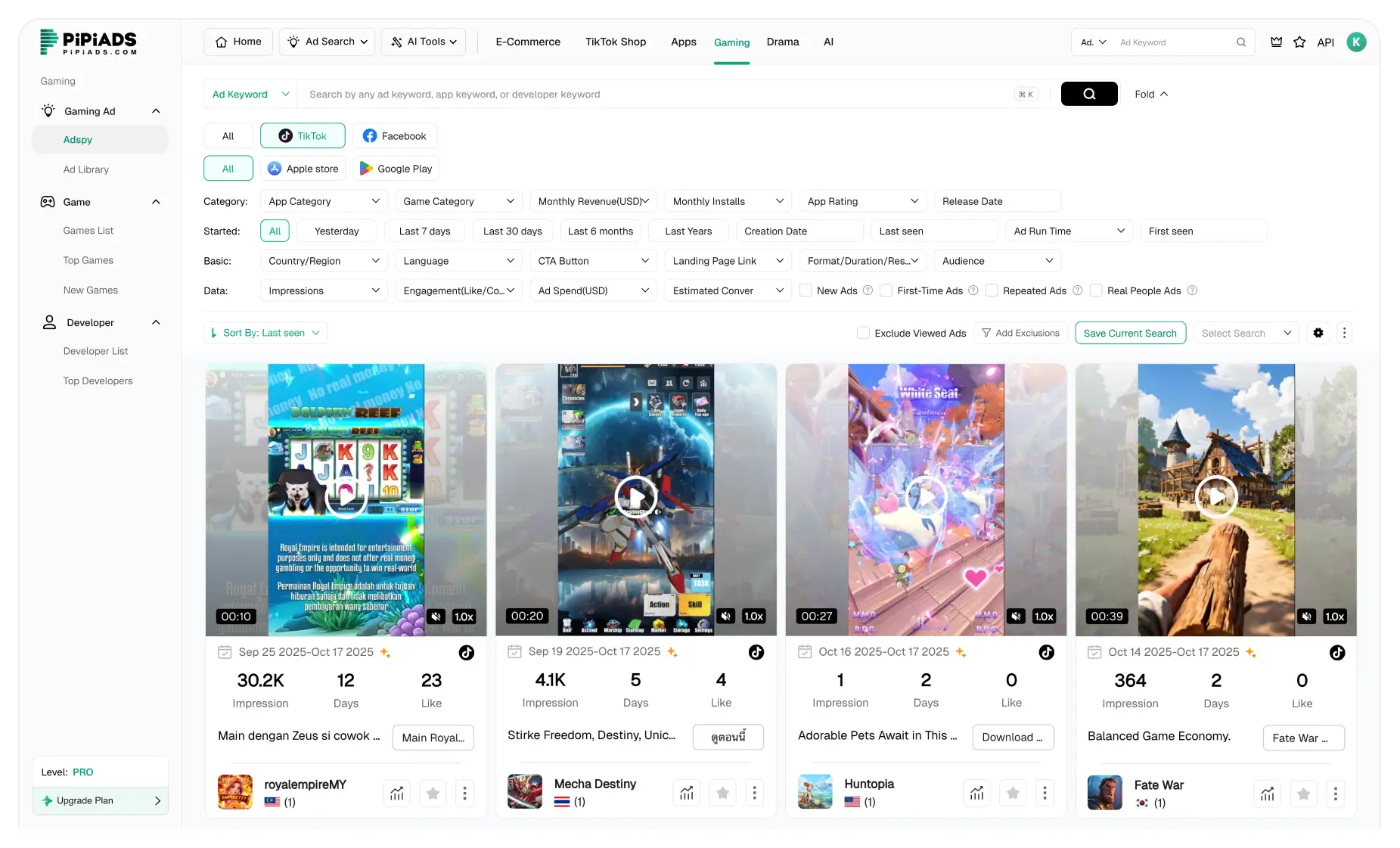 Annonces de jeux TikTok