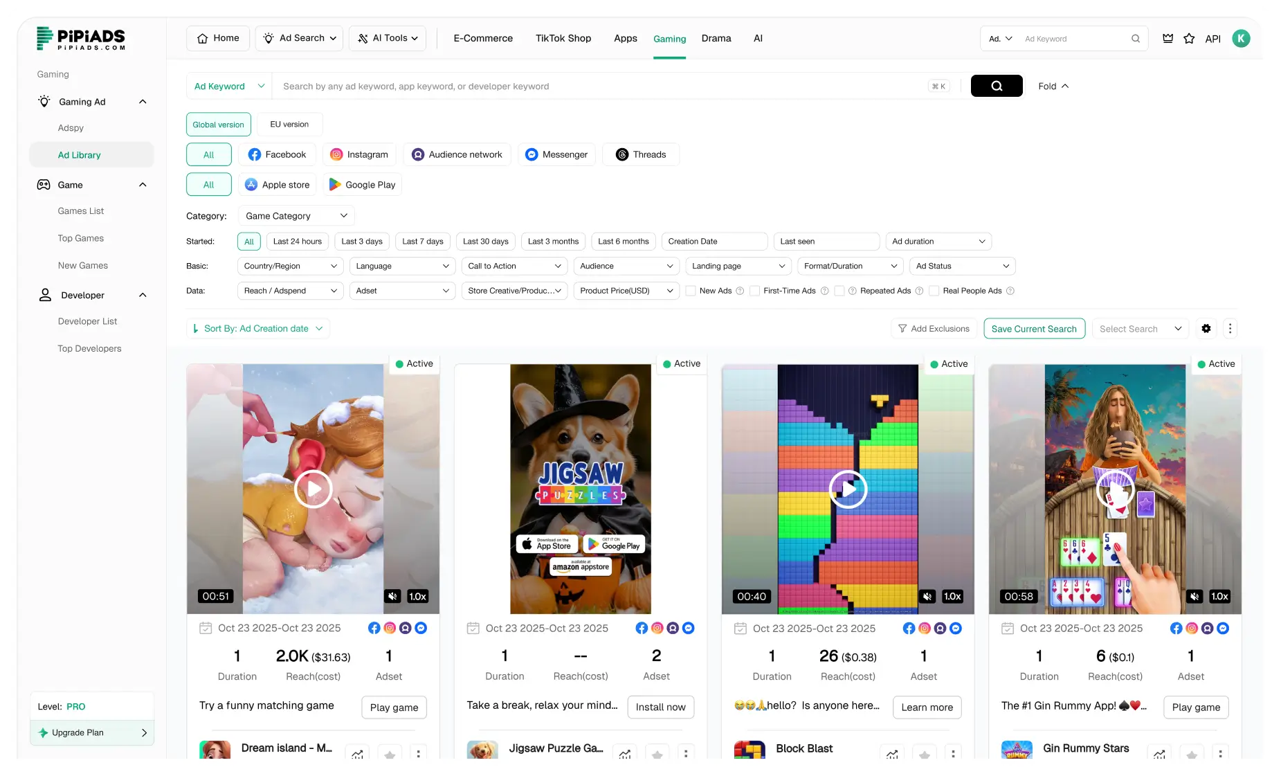 Toutes les annonces Meta pour les jeux