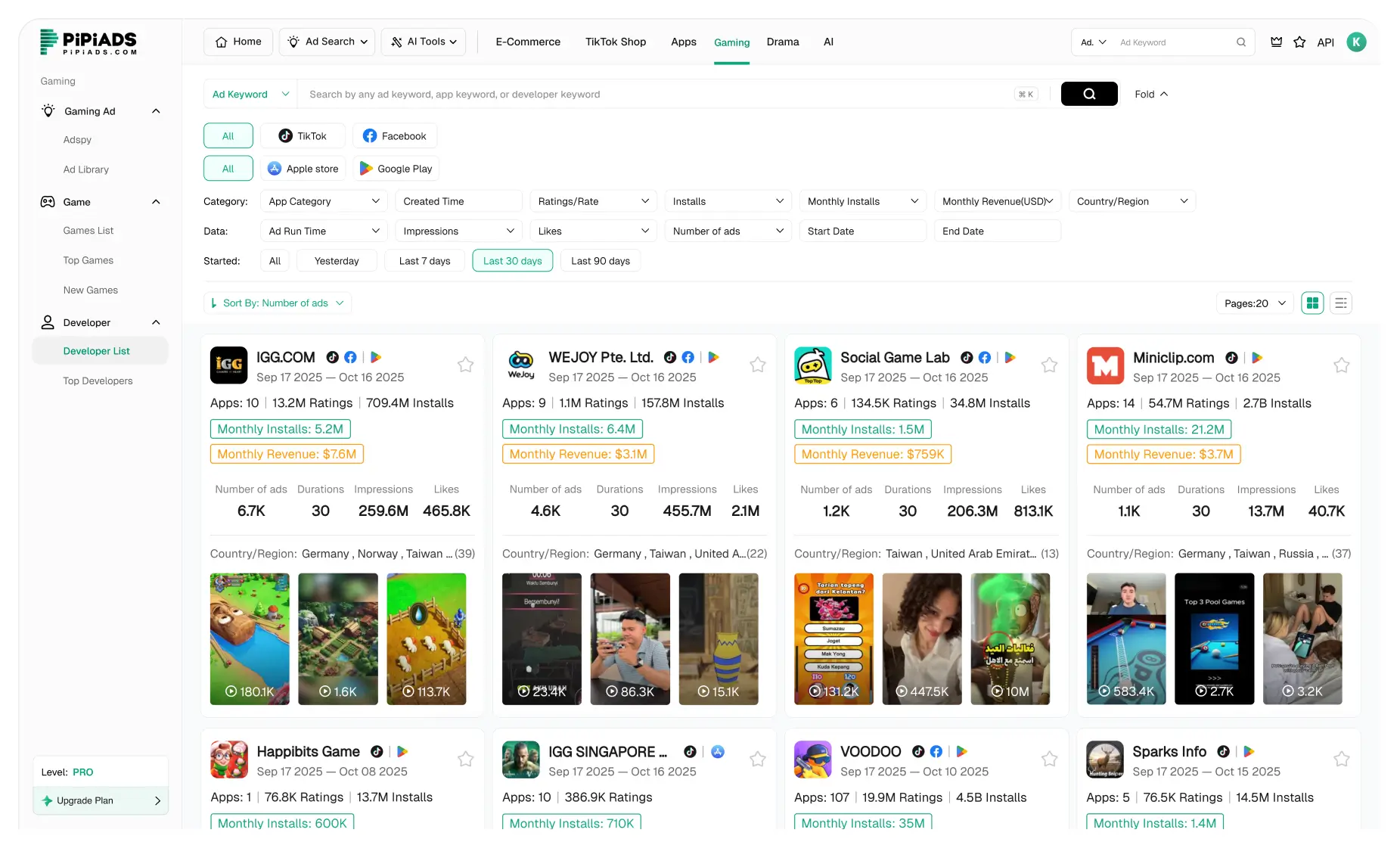 Développeurs d'applications de jeux